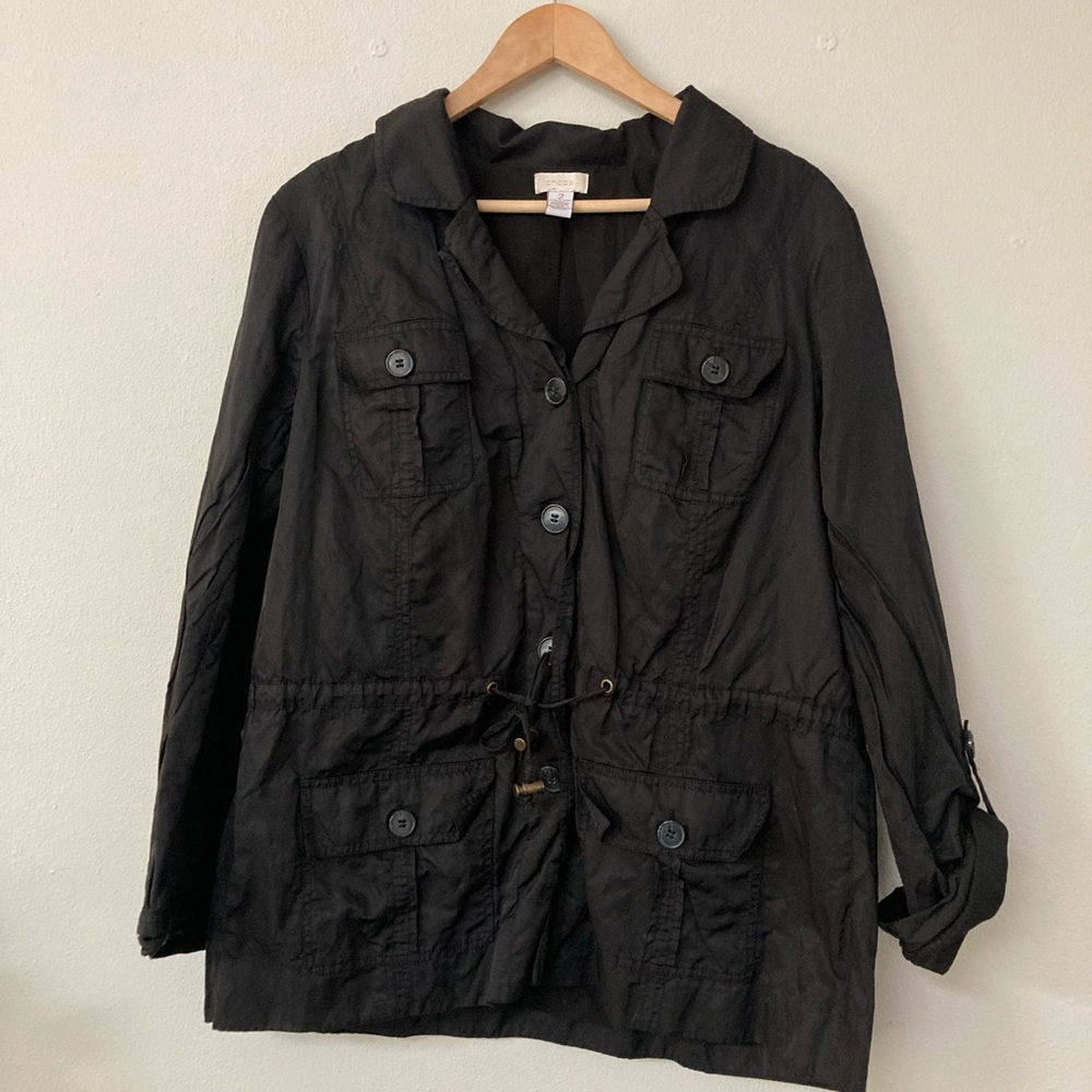 Chico’s black rain coat with adjustable sleeves